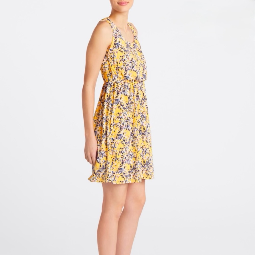 Kaileigh Tasha Knit Dress - Size Xsmall - Yellow dress with blue & white flowers